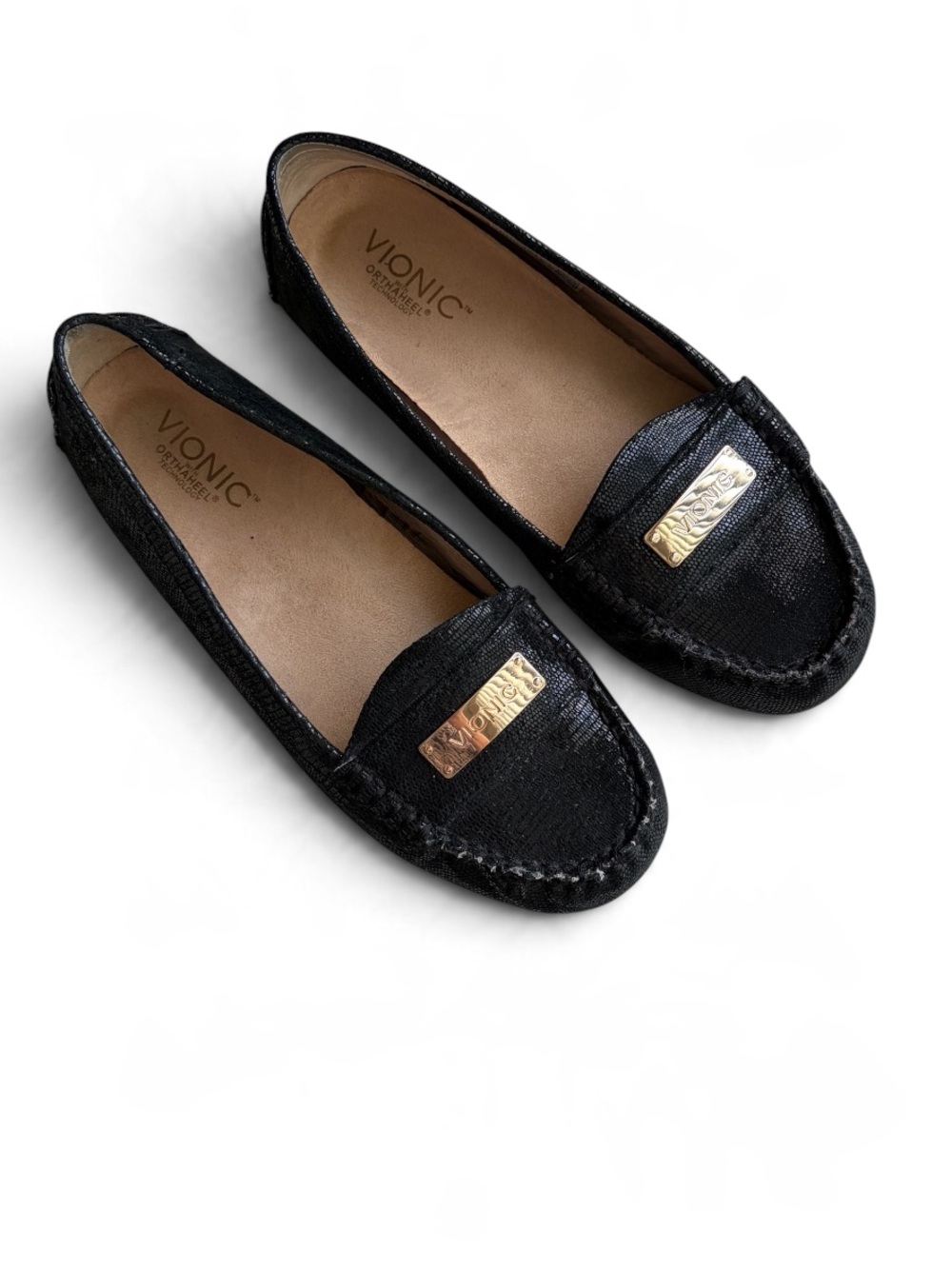 Vionic Sydney Loafers Womens Size 8.5 Black Moc Toe Driving Flats Slip On Shoes